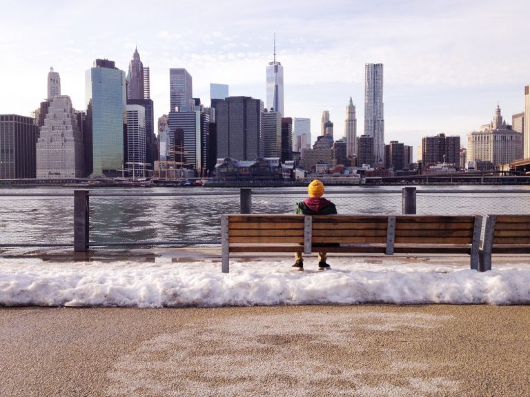 Snow Bench Man Person